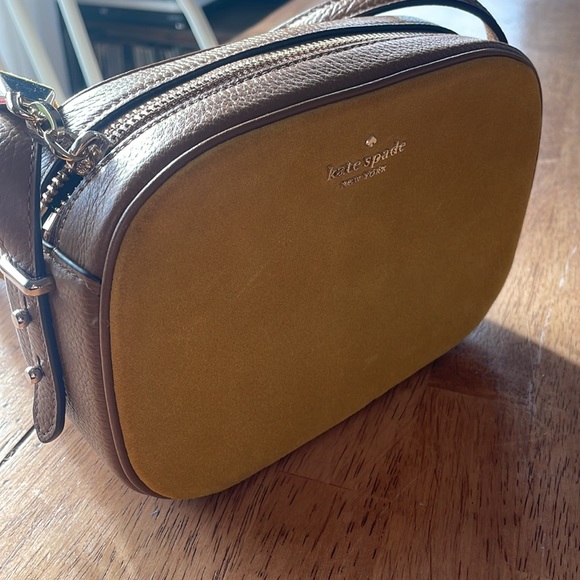 Kate Spade Mustard Suede & Brown Leather Camera Crossbody Bag - Picture 2 of 10